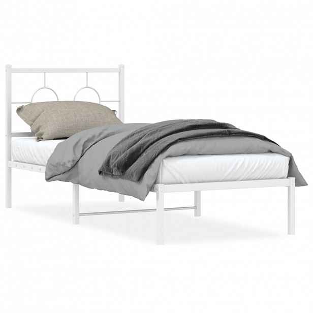 vidaXL Kovový rám postele bez matrace s čelem bílý 75 x 190 cm