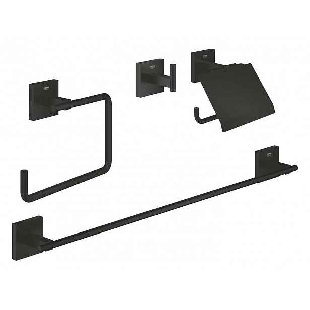 Grohe QuickFix Start Cube - Set koupelnových doplňků 4 v 1, matná černá 411152430