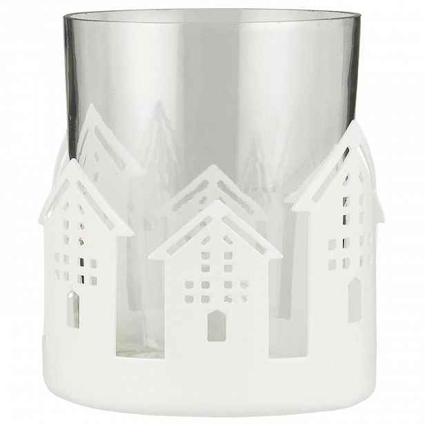 IB Laursen Bílý kulatý svícen s motivem domečků LUMINAIRE