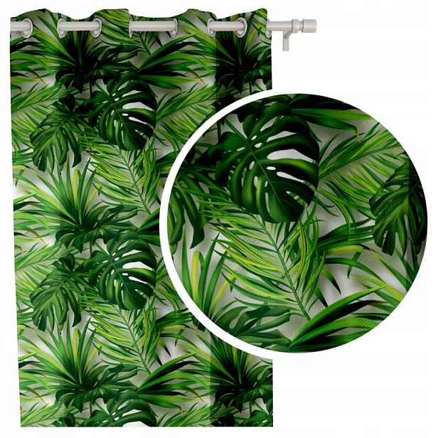 Záclony Panama monstera zelená závěs 145x250
