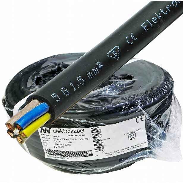 Kabel do dílny gumový silový Ow 5x1,5 50 m