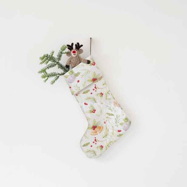 Látková vánoční punčocha Christmas Print – Linen Tales