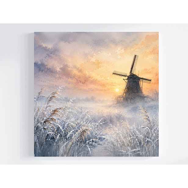 Obraz Na Plátně Kanasa Zima Mráz Louka Ventilátor Večer Západ 50x50