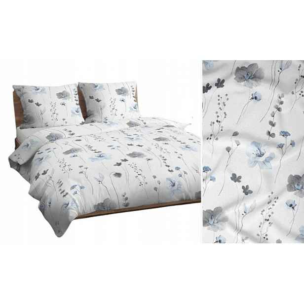 Povlečení 140x200 bílá šedá modrá květiny 4738 B bavlna Max