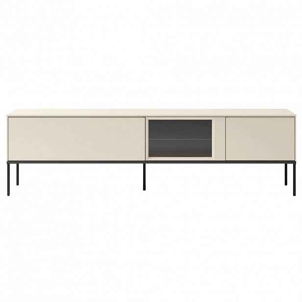 Selsey TV stolek Bellezo s osvětlenou prosklenou vitrínou Krémová 196/55/41 cm