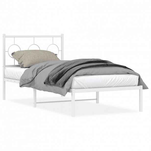 vidaXL Kovový rám postele s čelem bílý 90 x 200 cm