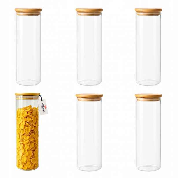 6X Skleněná Nádoba Na Špagety Těstoviny Potraviny Vysoká Bergman 30cm 1500ml