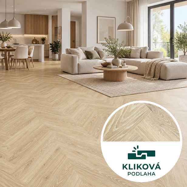 AKCE: Kliková podlaha se zámky Vinylová podlaha kliková Canadian Design Herringbone Premium Whistler, 625 x 125 mm, Egibi