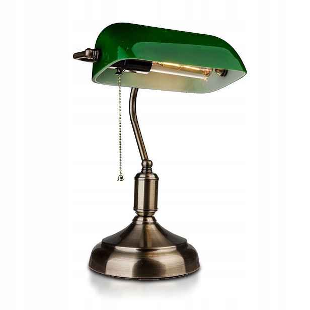 Stolní Kancelářská Bankovní Lampa Zelená, Skleněná, Vintage
