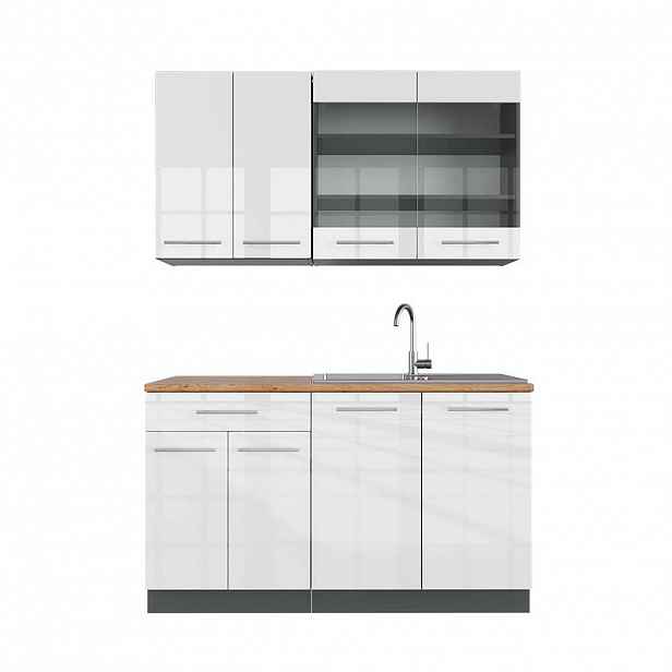Vicco JEDNOTKOVÁ KUCHYNĚ Fame-Line Bílý vysoký lesk/antracit 140 cm , PD Dub