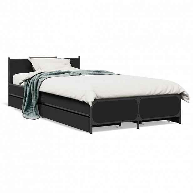 vidaXL Rám postele se zásuvkami černý 75 x 190 cm kompozitní dřevo