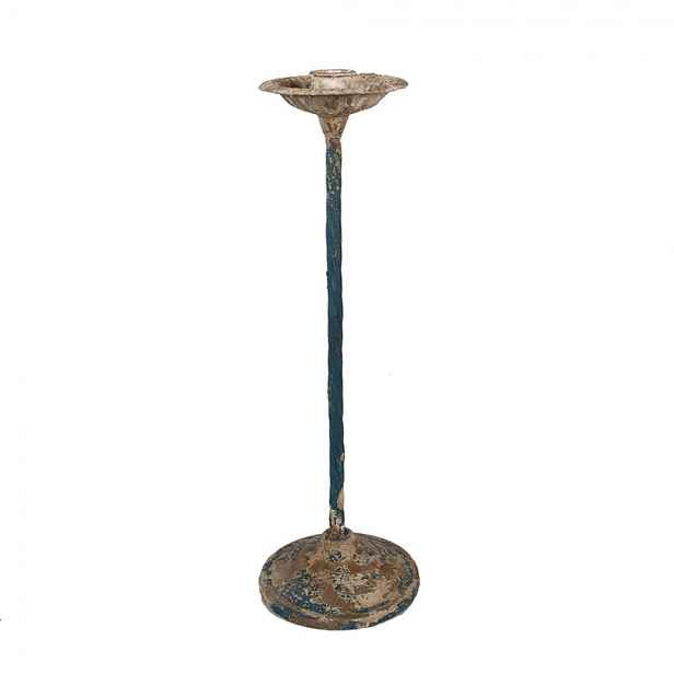 Béžovo modrý vintage kovový svícen na úzkou svíčku - 11*35 cm  Clayre & Eef