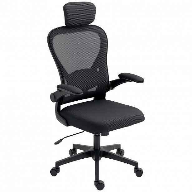 HOMCOM KANCELÁŘSKÁ ŽIDLE Ergonomická kancelářská židle se sklopnými područkami Černá