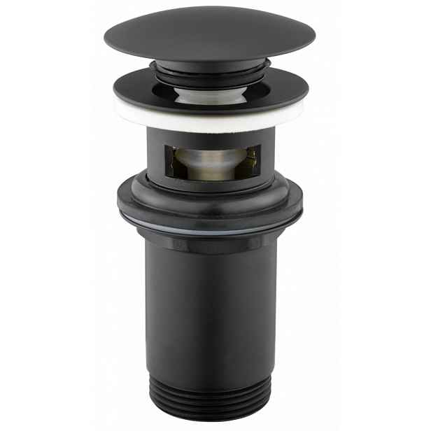 JB Sanitary Umyvadlová výpusť 5/4" s přepadem, velká zátka, ČERNÉ provedení VK08