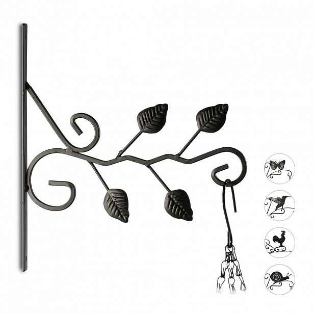 Relaxdays HÁK černý železo motiv listy 30,5 cm