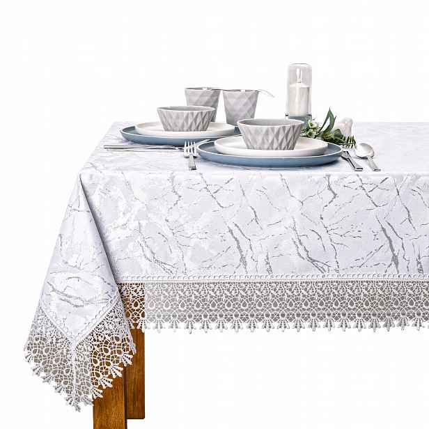 Ubrus s Gipiurou Skvrnitý LX-33216 G0511 Stříbrno-bílý 50x130 cm
