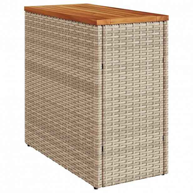vidaXL Zahradní stolek s dřevěnou deskou béžový 58x27,5x55cm polyratan