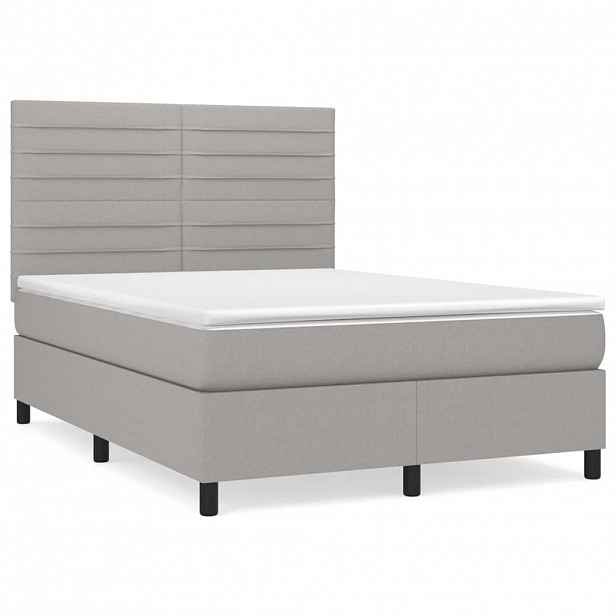 vidaXL Box spring postel s matrací světle šedá 140 x 190 cm textil