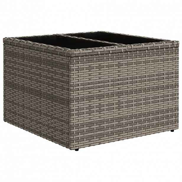 vidaXL Zahradní stolek se skleněnou deskou šedý 55x55x37 cm polyratan