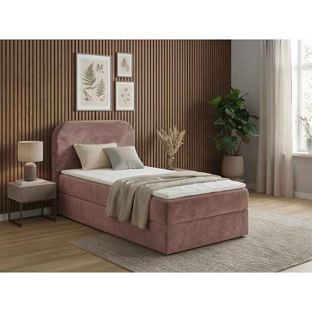 Čalouněná postel boxspring FORENA 90x200 cm starorůžová Matrace: Matrace Bonell pružinová
