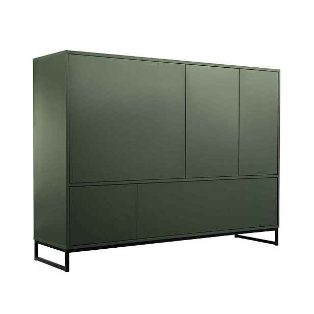 MASSENO KOMODA AZIR, 160/120/45 cm se zásuvkami a 5 dvířky, zelená