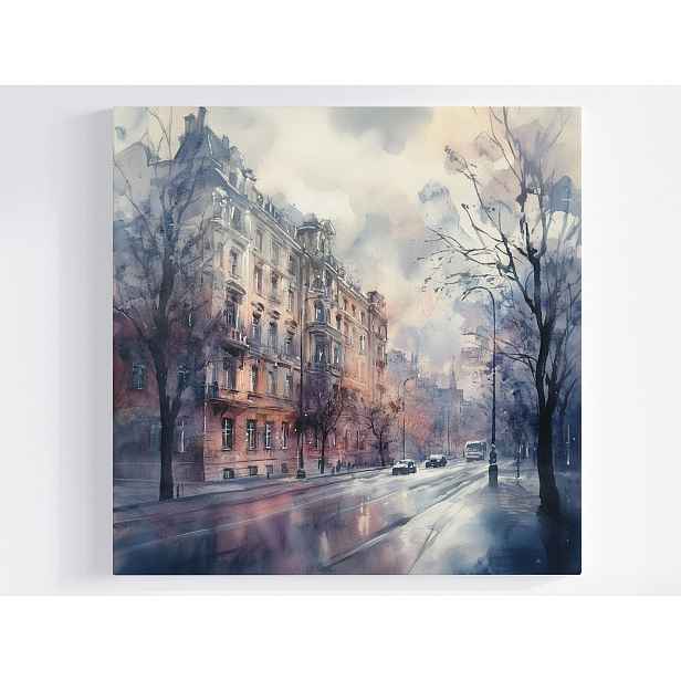 Obraz Na Plátně Obraz Na Plátně Akvarel Město Ulice Domy Stromy 50x50
