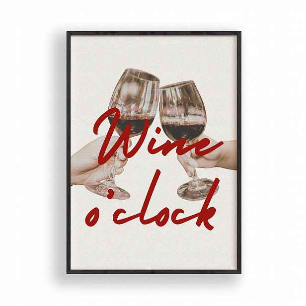 Obraz Wine o’clock Plakát Rámeček Dřevěný Černý 30x42 cm