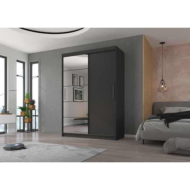 Šatní skříň se zrcadlem 150 cm HAMLIA - šedá