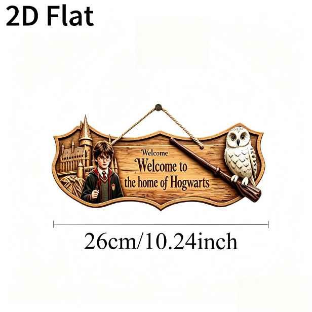TEMU 2D Plochý, 2D Plochý. Uvítací cedule s Harryho Pottera, kreativní design, vhodná k zavěšení na vchodové dveře, dekorace na stěnu vstupní haly,
