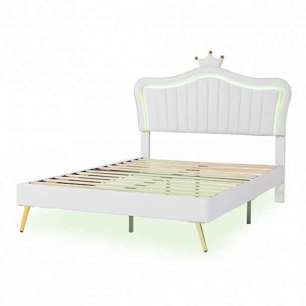 WISHDOR DĚTSKÁ POSTEL 140/200 cm v bílé barvě s LED osvětlením