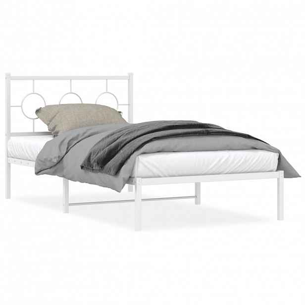 vidaXL Kovový rám postele s čelem bílý 100 x 200 cm