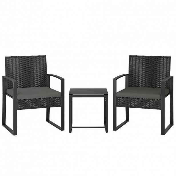 OKWISH BALKONOVÝ set 55/58/76 cm tmavě šedý z oceli a umělého ratanu se stolkem