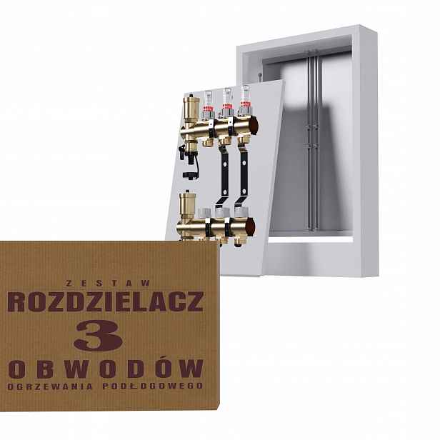 Rozdělovač pro 3-okruhovou mosaznou podlahu a nástěnný box, bílý