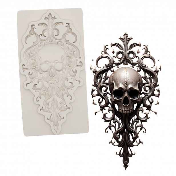 TEMU Halloween DIY Formy na pryskyřici, Nástroje na zdobení a ražbu z hlíny, Silikonové formy na fondánové dorty ve tvaru lebky, Kuchyňské doplňky