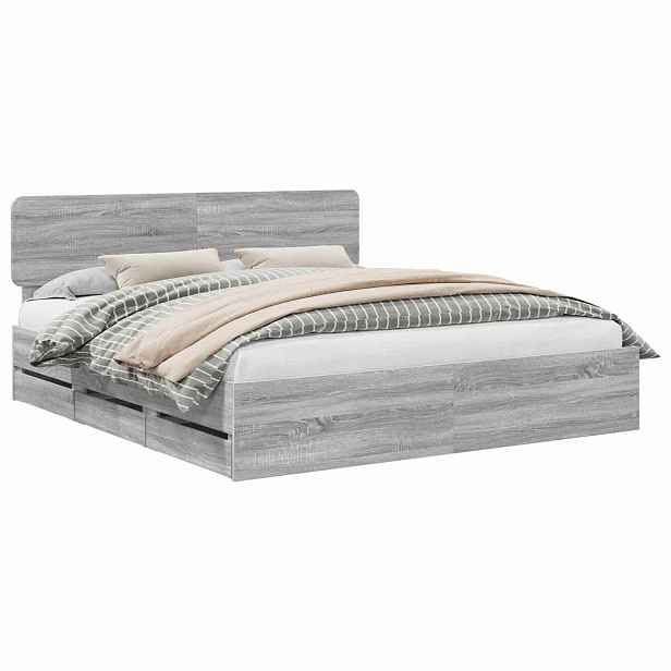 vidaXL Rám postele s čelo Šedá Sonoma 200 x 200 cm Dřevěný materiál