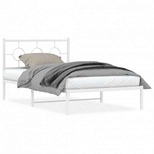 vidaXL Kovový rám postele s čelem bílý 107 x 203 cm