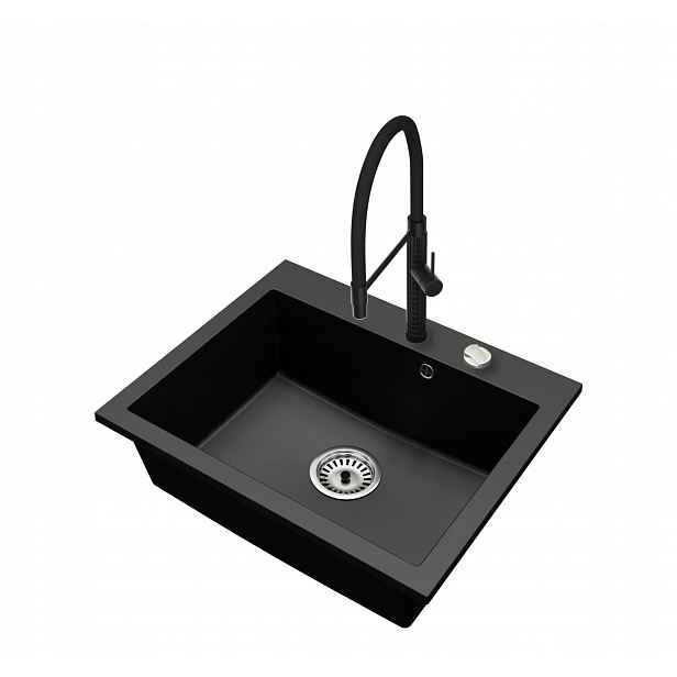 Granitový dřez Jednokomorový Elite 60 Baterie Sifon Chrom Automat