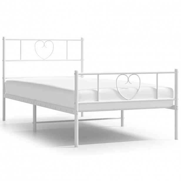 vidaXL Kovový rám postele s hlavovým a nožním čelem bílý 90 x 190 cm