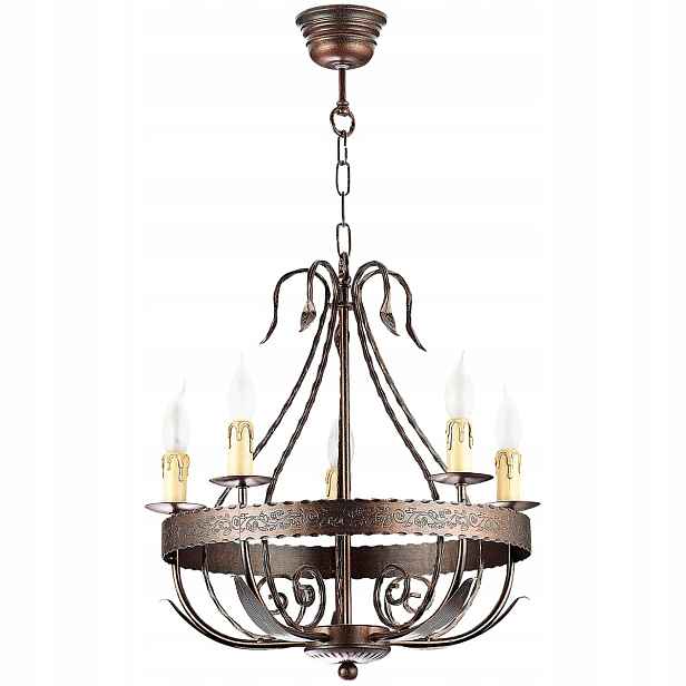 Měděný lustr Loara E14 5x15W Luminex, rustikální styl, patina
