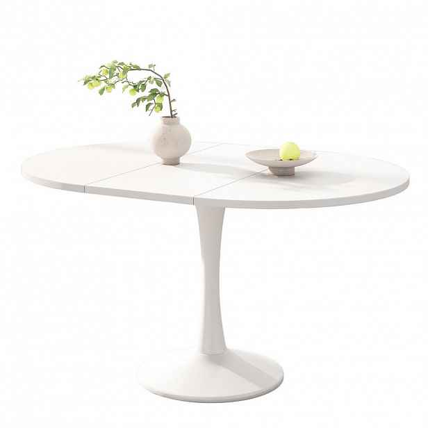 Modfu JÍDELNÍ stůl z MDF 100/140x100x75 cm bílý rozkládací, oválný a prostorově úsporný