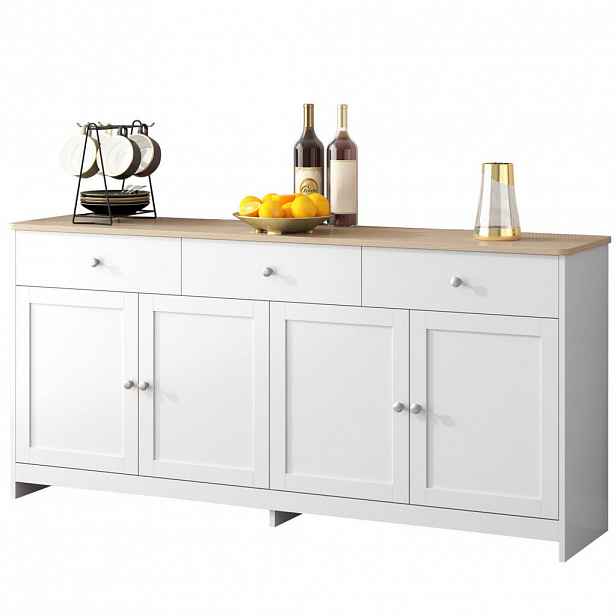 Modfu PŘÍBORNÍK z MDF 160x75x37 cm bílý a v dekoru dřeva se 3 zásuvkami, 4 dvířky a nastavitelnými policemi