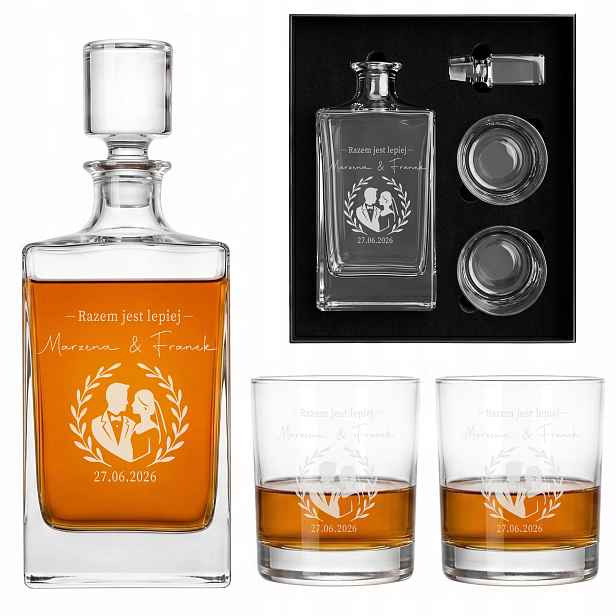 Sada na whisky karafa 850 ml 2 sklenice gravírování dárek svatba svatební hostina