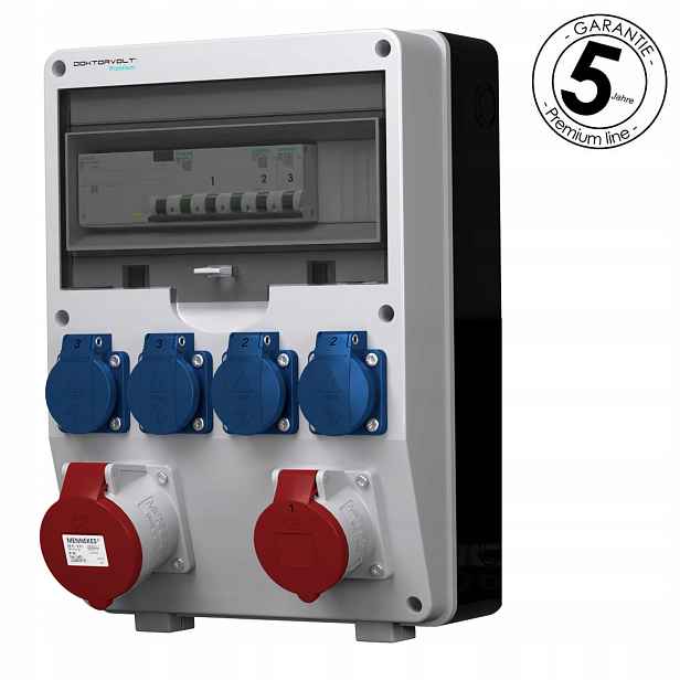 Stavební rozvaděč s bezpečnostními prvky Siemens 32A 16A 4x230 rozvaděč