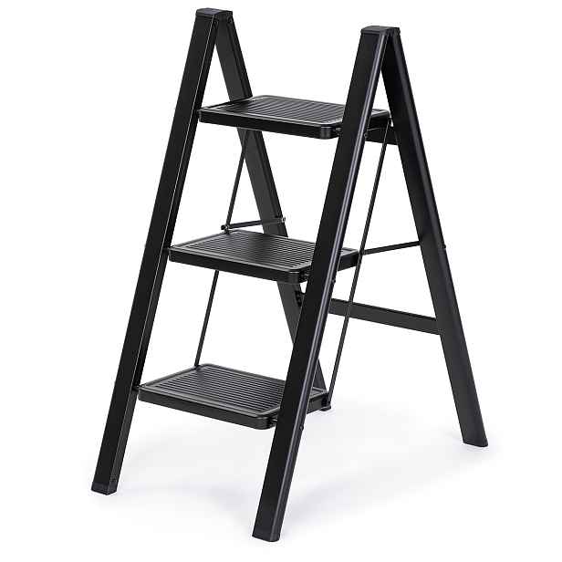 4Home Skládací ocelové schůdky Steel, 3 stupně, černá