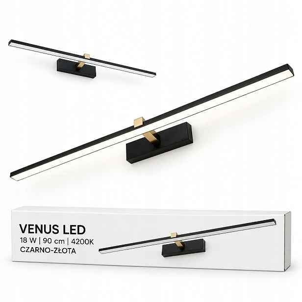 Lampa 90 cm Venus 18W černo-zlatá Led nad zrcadlo 4200K IP44 1100lm koupelna
