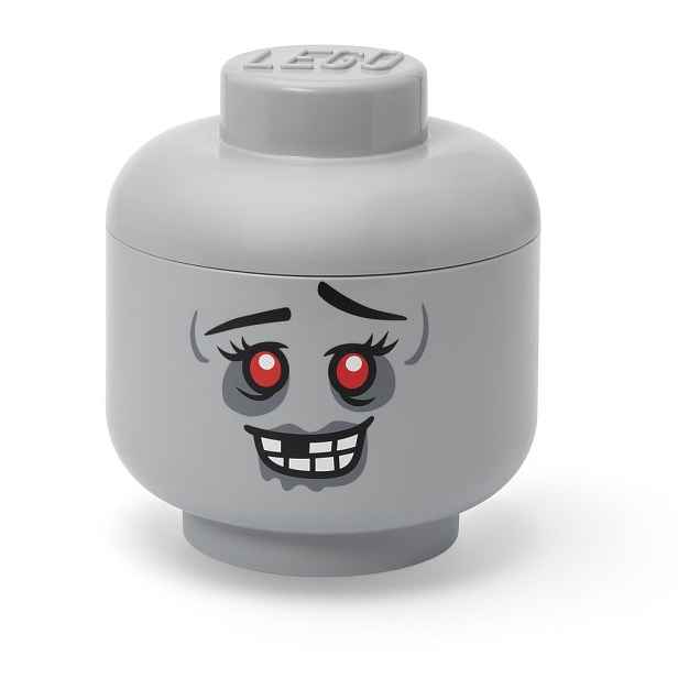 Šedý plastový dětský úložný box ø 24x27 cm Head Zombie L – LEGO®