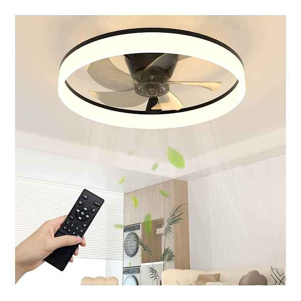Stropní svítidlo s Led ventilátorem 40 cm, černý dálkový ovladač, stmívač 6 rychlostních stupňů