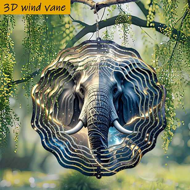 TEMU 3D 1 ks „Slon a hvězdy propletené v zářivé harmonii“ 25,5 cm/10 palců*25,5 cm/10 palců s otočným háčkem, 360° kreativní větrná roztočka pro