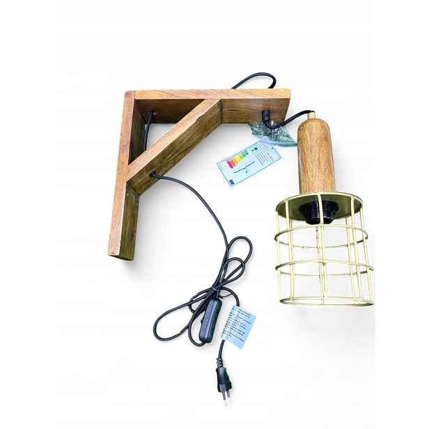 Ixia Dřevěná a kovová nástěnná lampa v rustikálním stylu E27, hnědá, 40 x 26 cm