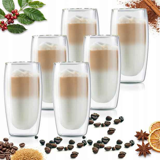 Termosklenice 350 ML Na Kávu Latte Čaj Dvojité Stěny Sada 6 Ks